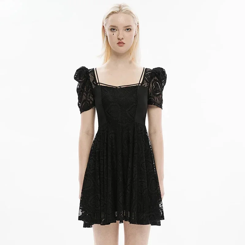 Earthy Tones Princess Sleeve Lace Square Collar Heart Shape Dress