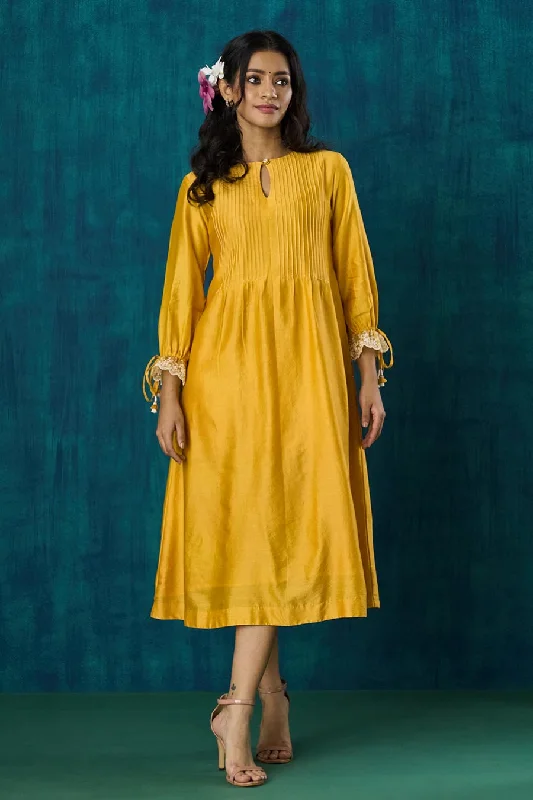Special Offer Mango Yellow Pintuck Amrai Dress