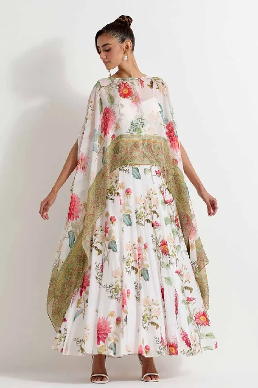 Casual Wear Daisy Printed Strappy Dress With Cape