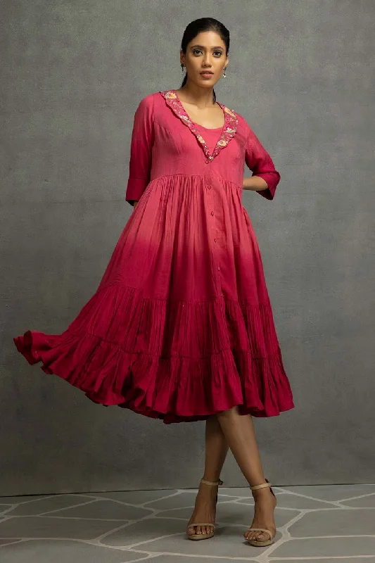 New Season Fashion Preview Sale Pink Ombre Embellished Tiered Dress