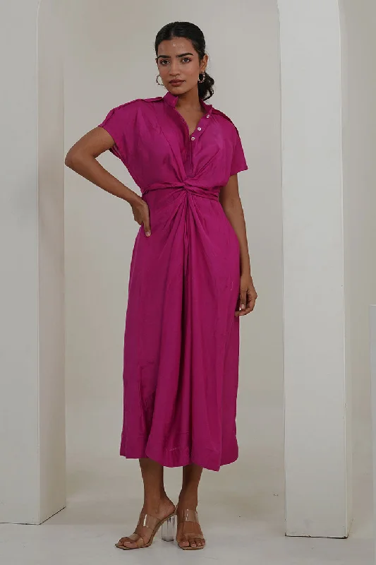 Discount Price Fuschia Pink Knotted Dress