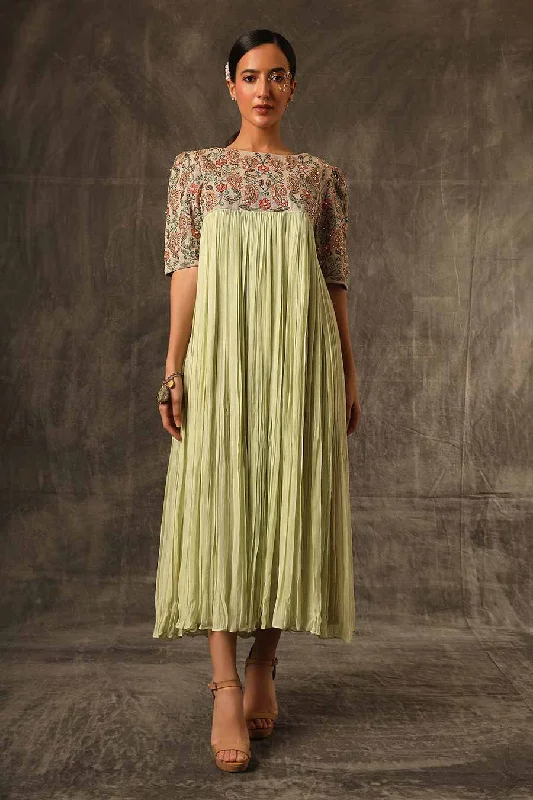 Stylish Savings Mint Green Embroidered Gathered Dress