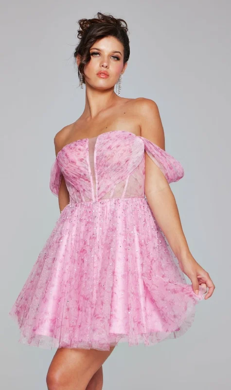 Women's Professional Attire Jovani Off-Shoulder Short Pink Hoco Dress 38000