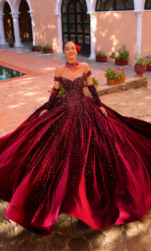 Casual Fashion Trends for Women Amarra 54257 Off-Shoulder Velvet Quinceañera Dress
