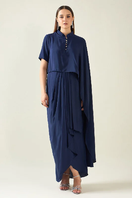 Effortless Chic for Women Navy Waterfall Drape Dress