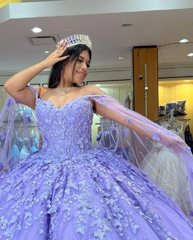 Sustainable Fashion Extravaganza Women Ball Dress Sweetheart Off Shoulder Butterfly Applique Princess Dress Sweet 16 Quinceanera Dress Y1451