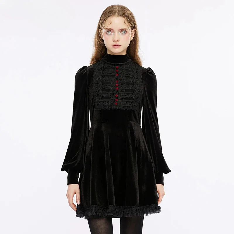 Women Apparel Women's Gothic Velvet  Bat Shaped Collar Dress