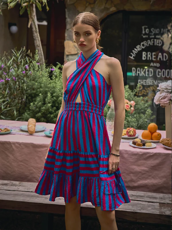 Disco - Inspired Retro Dance Look Nate Halter Stripe Dress