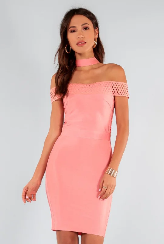 Luxury Casual Deals Floating Choker Off Salmon Pink Dress