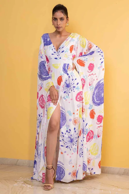 Affordable Women's Garments White Grooved Printed Overlap Dress
