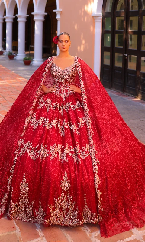 Spring Fashion Amarra 54296 Red and Gold Quinceañera Dress