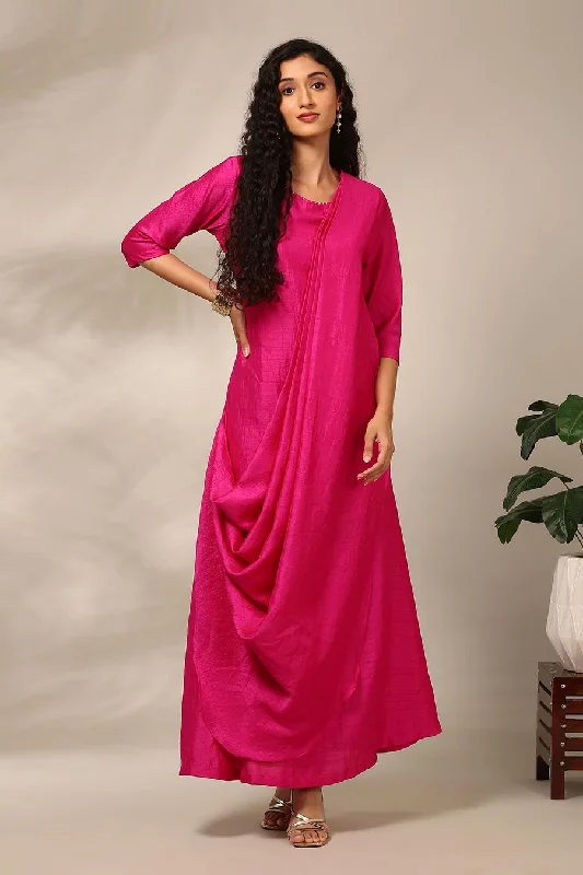 Comfortable Casual Women's Clothing Pink Embellished Draped Dress