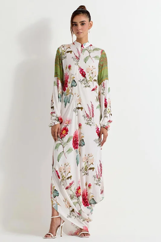 Women's Clothing Sale Online Daisy Printed Georgette Cowl Drape Dress