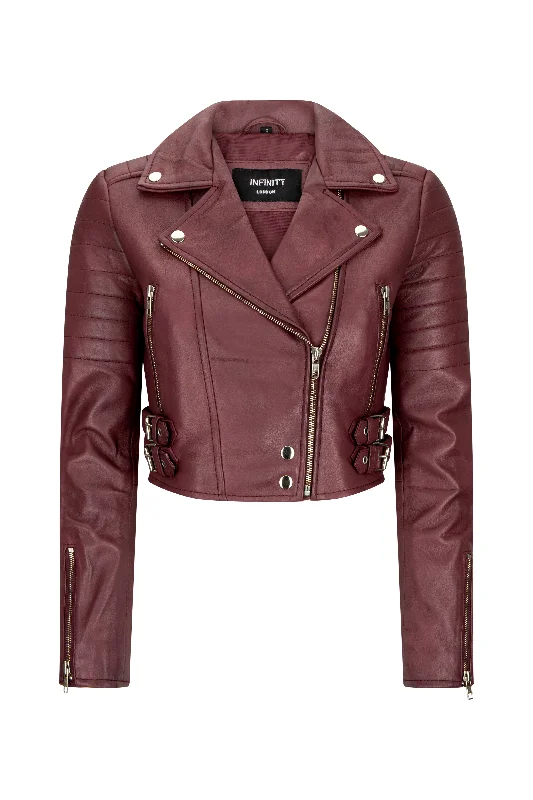 Leather Jacket Cross Zip Biker Brando Classic Women's Chic Outerwear Attire