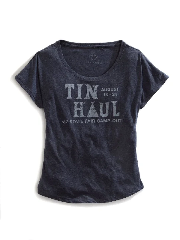 Tin Haul Womens Blue 100% Cotton State Camp Out S/S T-Shirt Chic Women's Clothing for Work and Travel