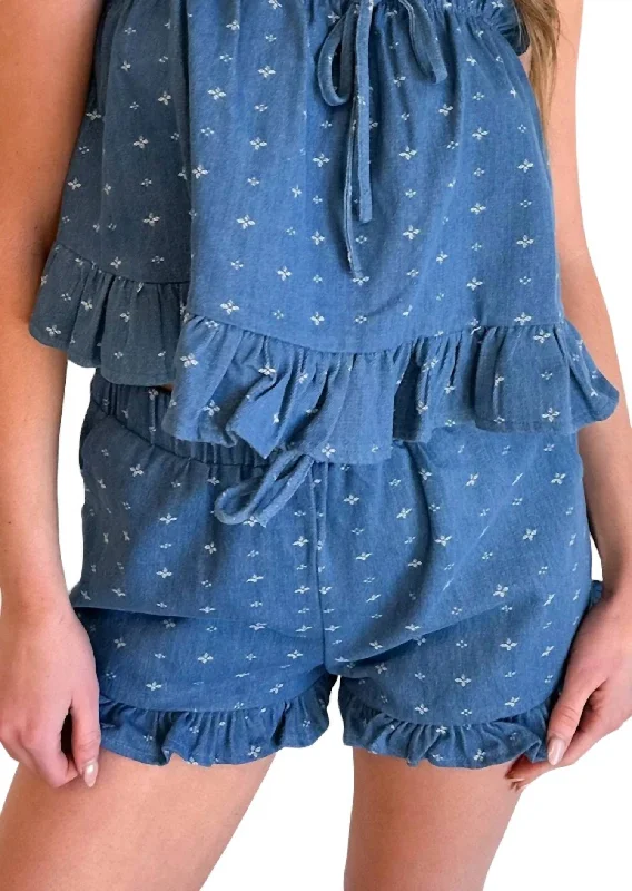 Daisy Ruffle Shorts In Denim Women's Transitional Apparel