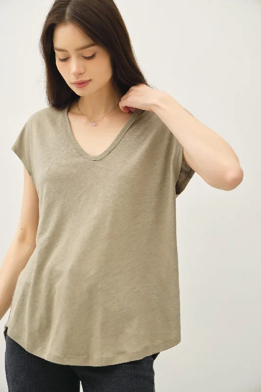 Olive V-Neck Top Chic Clothing For Women