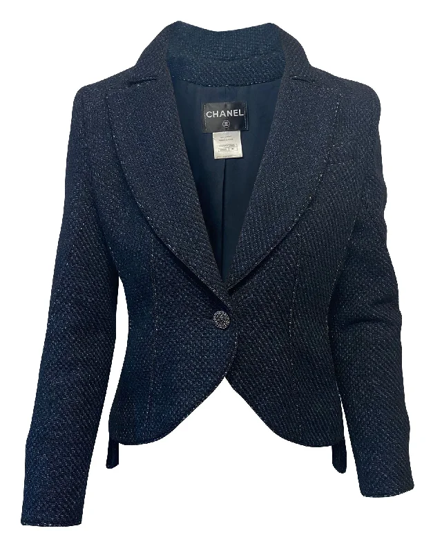 Chanel Single Breasted Jacket in Blue Tweed Women's Holiday Clothes