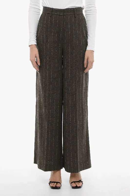 Remain Pinestripe Wool Blend Wide Pants Stylish Women's Outfit