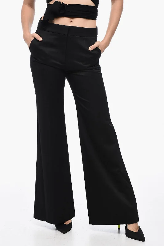 Givenchy Mohair Blend Wide Leg Pants with Concealed Closure Women's Fashion Clothing