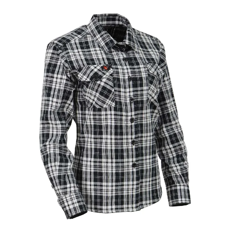 Milwaukee Leather MNG21615 Women's Black and White Long Sleeve Cotton Flannel Shirt Trendy Women's Apparel