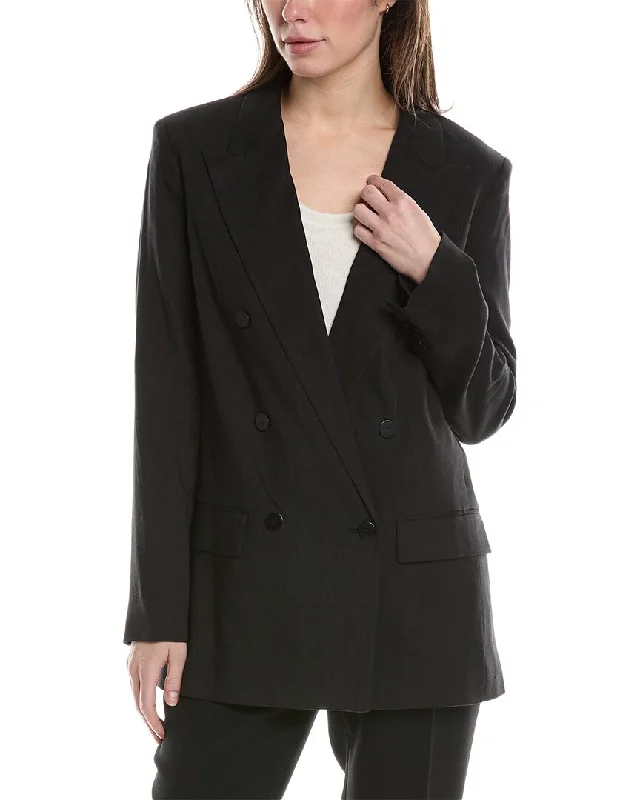 Theory Double-Breasted Linen-Blend Blazer Women's Clothing Stores