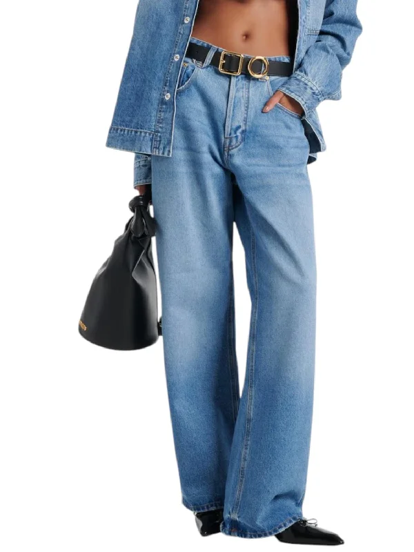 Le De-Nimes Large Denim Pants In Blue/tabac Sustainable Women's Apparel