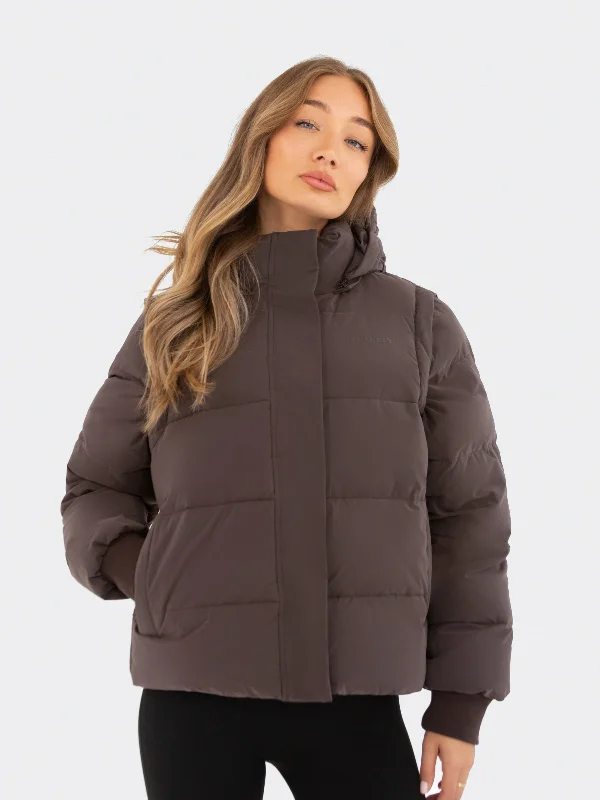 Multiway Puffer Coat 2 - Brown Stylish Outerwear Clothes For Women