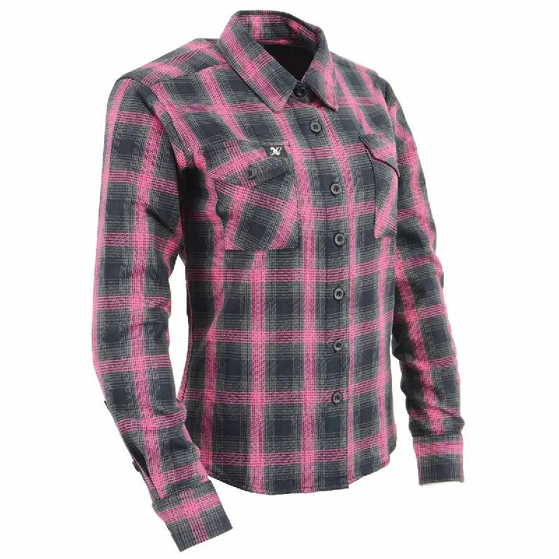 Milwaukee Leather MNG21604 Women's Casual Black with Pink Long Sleeve Casual Cotton Flannel Shirt Extreme Clearance Deals