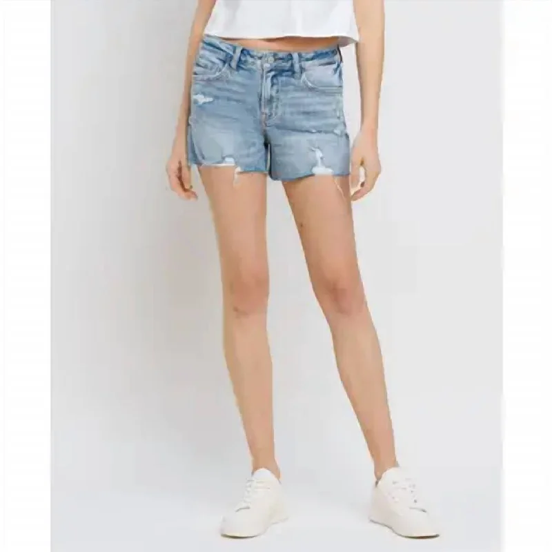 Holly Mid Rise Raw Hem Short In Blue Everyday Women's Fashion Trends