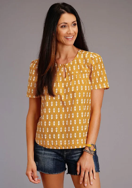 Stetson Womens Aztec Schiffli Yellow 100% Cotton S/S Blouse Women's High Street Fashion