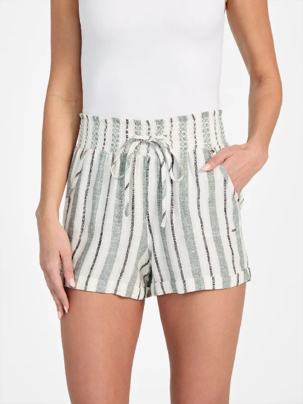 Harper Striped Linen-Blend Shorts Fashionable Women's Outfit