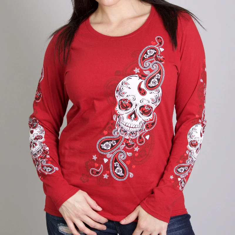 Hot Leathers GLR3409 Indy Red 'Sugar Paisley' Ladies Long Sleeve Shirt Online Boutique Clothing