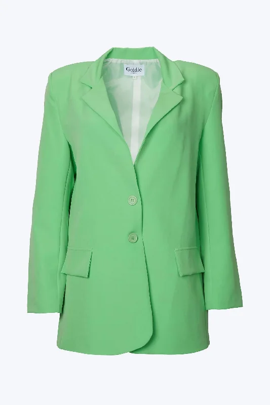 Oversized Single-Breasted Twill Crepe Blazer In Lime Green Women's Romantic Outfit