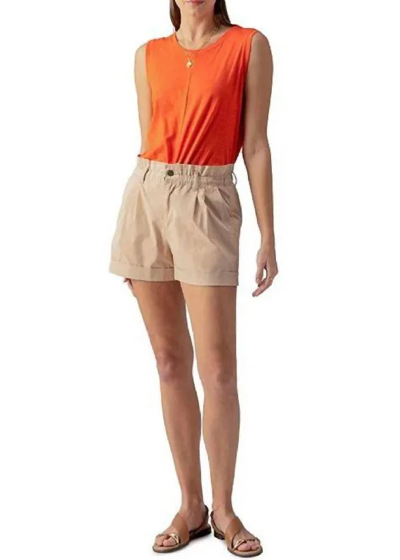 Elastic Waist Cuffed Short In Dark Sand Dollar Street Style Fashion