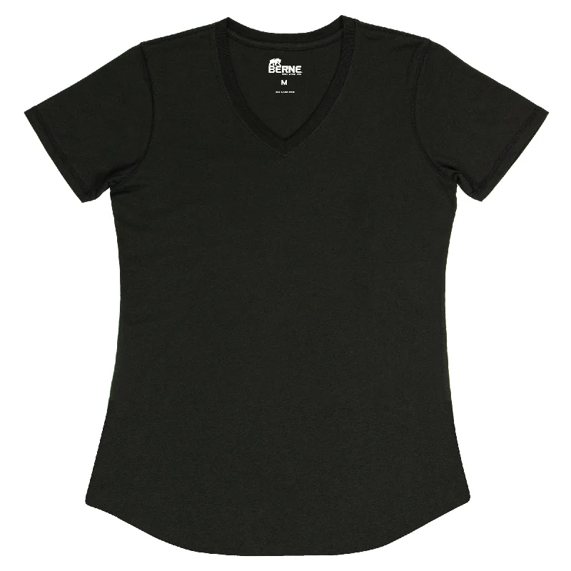 Berne Black Cotton Blend Ladies Lightweight Performance V-Neck S/S Clothing Sales