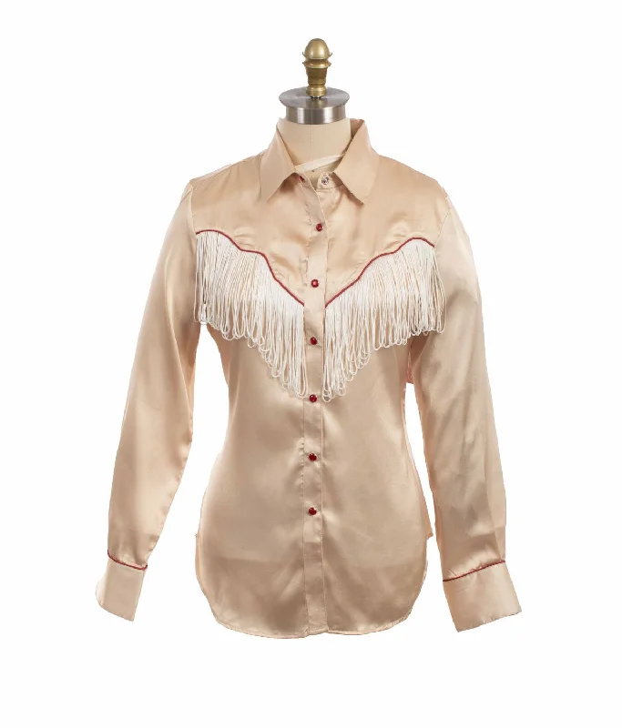 Scully Womens Retro Snap Fringe Tan 100% Polyester L/S Blouse Women's Vacation Attire