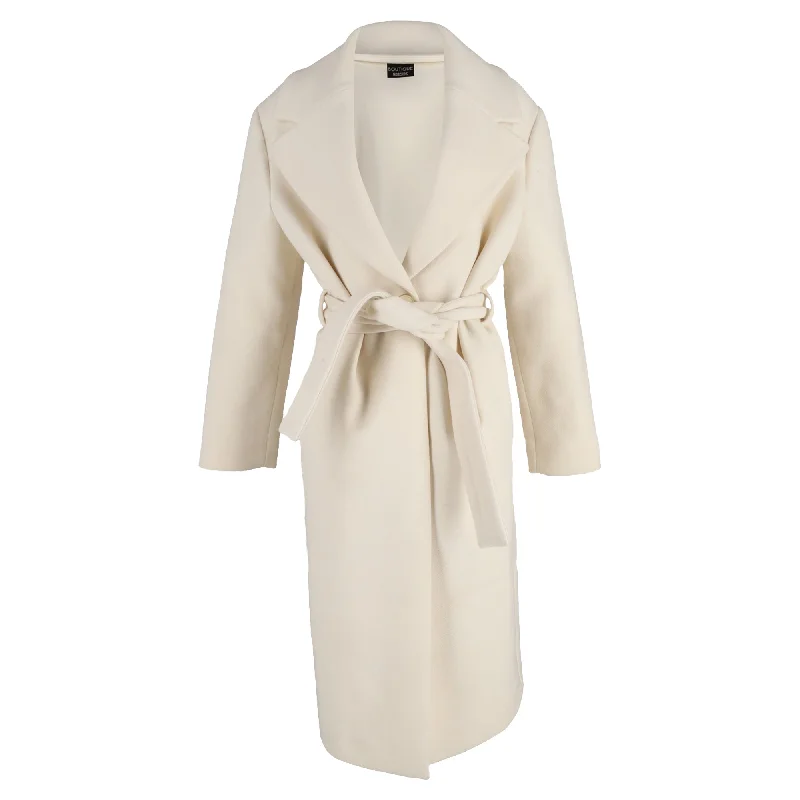 Boutique Moschino Belted Coat in Cream Wool Stylish Women's Garments For Holidays