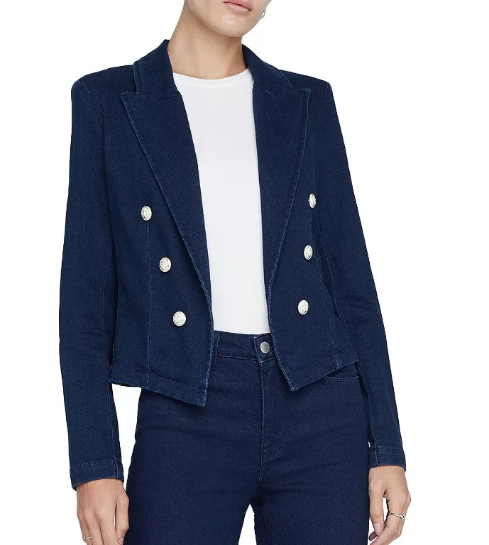 L'Agence Wayne Crop Denim Double Breasted Jacket Blazer, Palomino Women Online Clothing Boutiques