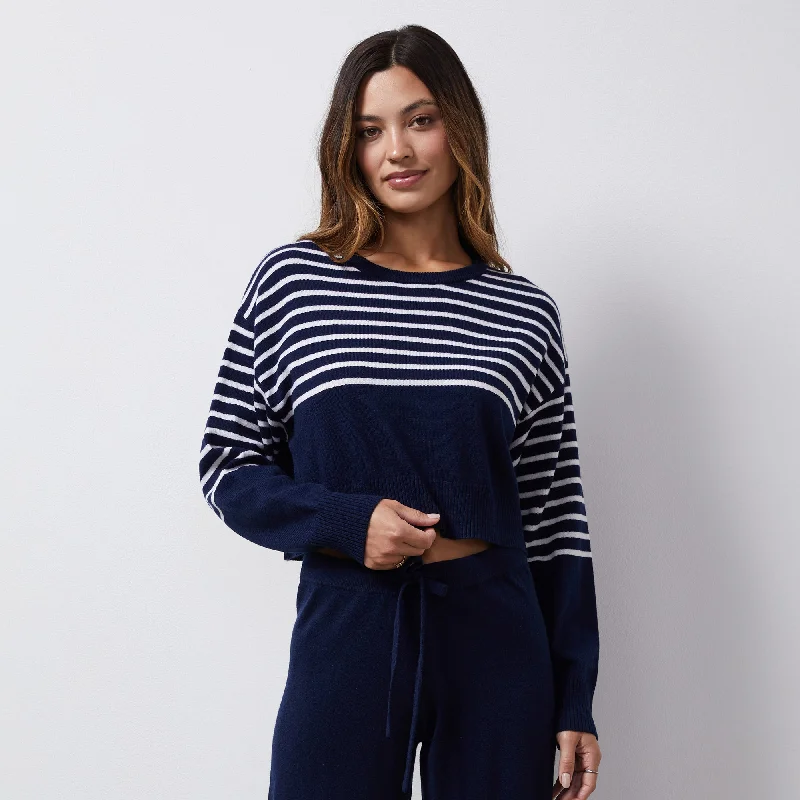 Wool Cashmere Stripe Crew Neck Sweater VIP Member Discount