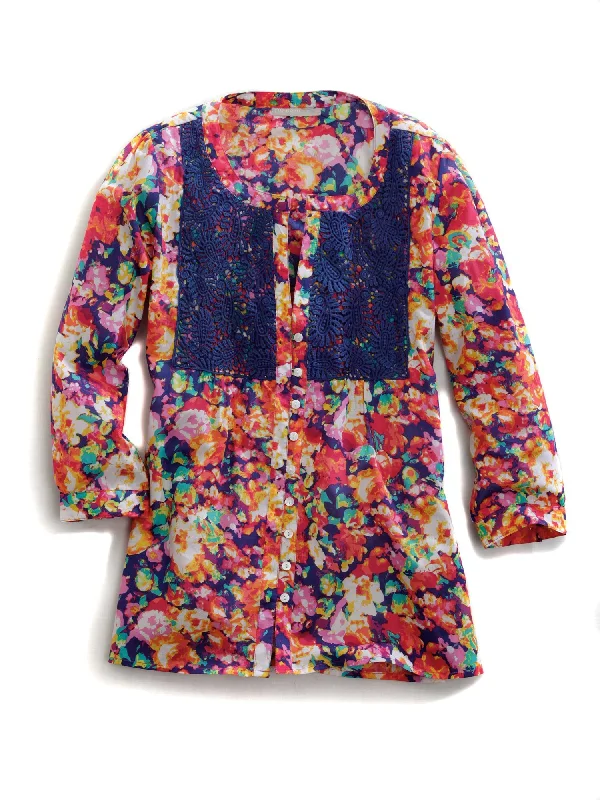 Tin Haul Ladies Multi-Color 100% Cotton Floral Impression S/S Blouse Women Online Clothing Boutiques