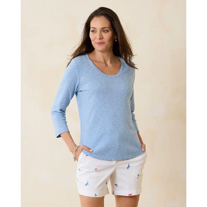 Tommy Bahama Women's Ashby Isles Rib 3/4 Sleeve Scoop T-Shirt - Light Sky Heathered* Glamorous Evening Wear