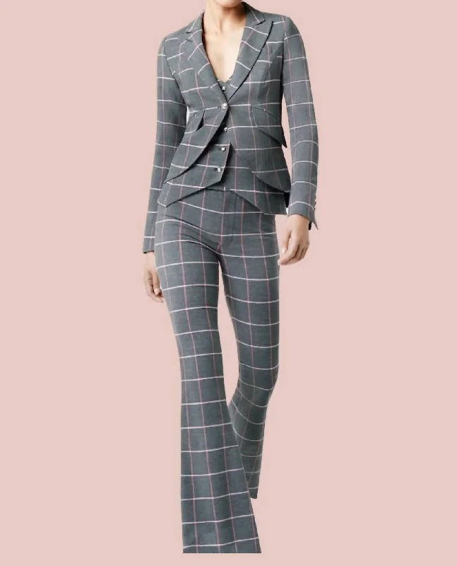 Bootcut Pant In Grey/pink Windowpane Women's Wedding Apparel