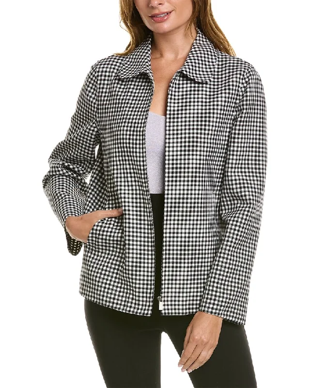 Michael Kors Gingham Wool Zip-Up Discount Store