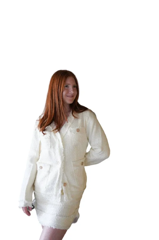 French Chic Tweed Jacket In White Versatile Women's Fashion