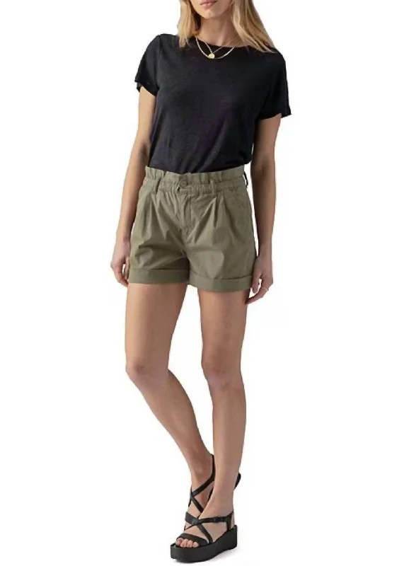 Elastic Waist Cuffed Short In Burnt Olive Online Boutiques Affordable