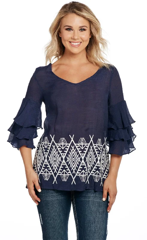 Cowgirl Up Womens Navy Rayon 3-Tier Ruffle Tunic S/S Plus Size Women's Fashion and Clothing