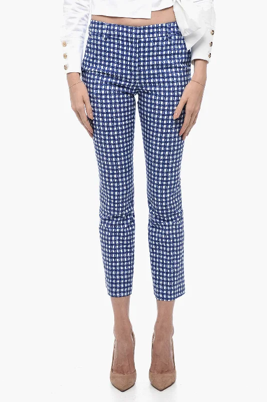 True Royal Stretch Cotton Chinos Pants with Check Motif Women's High-Fashion Garments