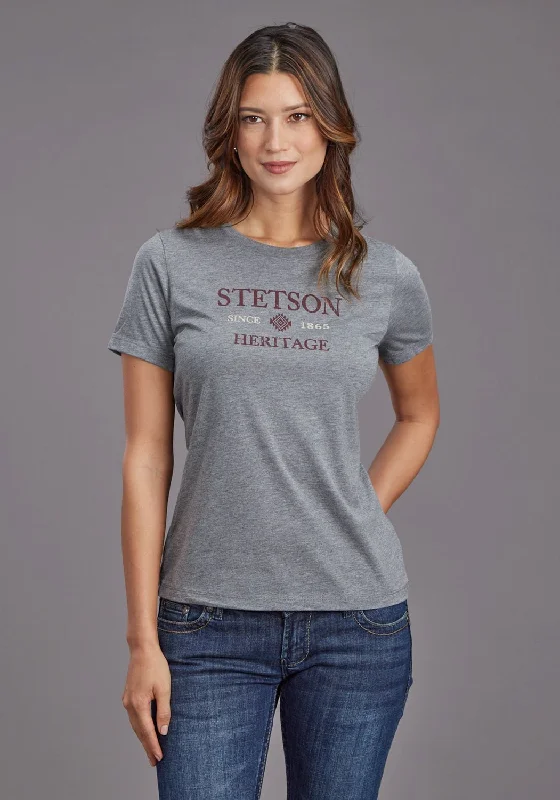 Stetson Womens Heritage Aztec Grey Cotton Blend S/S T-Shirt Trendy Outfits For Ladies