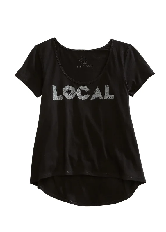 Tin Haul Womens Distressed Local Black 100% Cotton S/S T-Shirt Women's Comfortable Lounge Attire